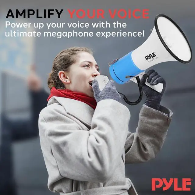 Alt view image 5 of 7 - Pyle 50W Portable Megaphone Bullhorn  Aux/MP3 Input, Siren, Music, Whistle, 60-Second Recording - PMPRA515WHI (White)