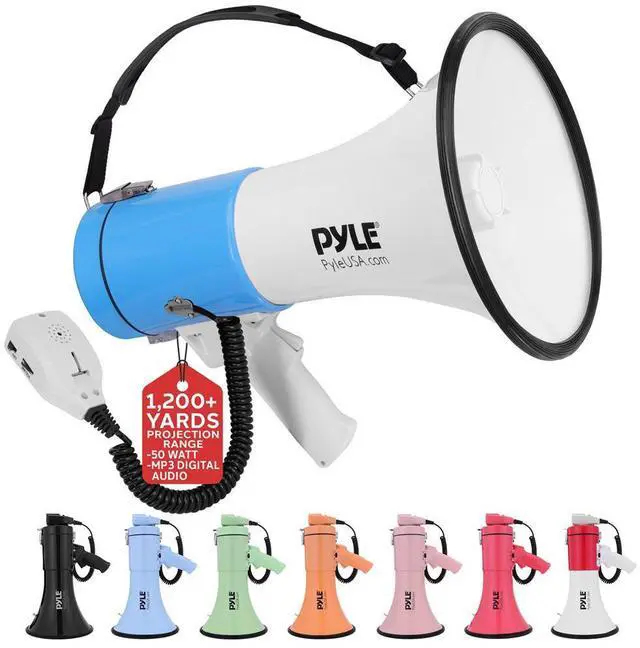 Main image of Pyle 50W Portable Megaphone Bullhorn  Aux/MP3 Input, Siren, Music, Whistle, 60-Second Recording - PMPRA515WHI (White)