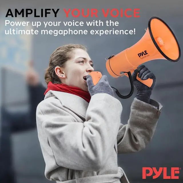 Alt view image 4 of 7 - Pyle PMPRA514OR Portable Speaker Bullhorn Megaphone with Siren, 50-Watt, Aux Input, Orange