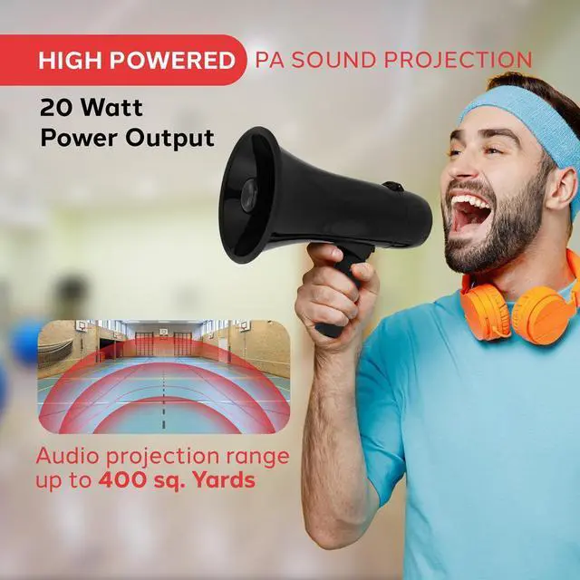 Alt view image 5 of 7 - Pyle PMPRA213BK Portable Speaker Bullhorn Megaphone with Siren, 20-Watt, Aux Input, Black