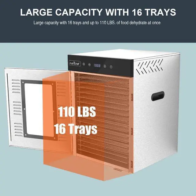 Alt view image 7 of 7 - NutriChef NCFD16X Premium Food Dehydrator, 16 Stainless Steel Trays, Digital Timer & Temperature Control, 1500W