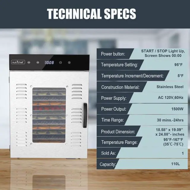 Alt view image 6 of 7 - NutriChef NCFD16X Premium Food Dehydrator, 16 Stainless Steel Trays, Digital Timer & Temperature Control, 1500W