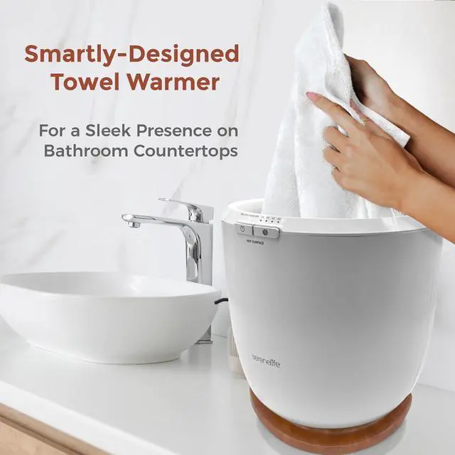 Alt view image 7 of 7 - SereneLife SLTLWS350 Bucket Towel Warmer, Adjustable Timer, 12L Capacity, LED Indicator, Cherry