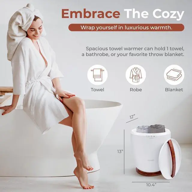 Alt view image 5 of 7 - SereneLife SLTLWS350 Bucket Towel Warmer, Adjustable Timer, 12L Capacity, LED Indicator, Cherry