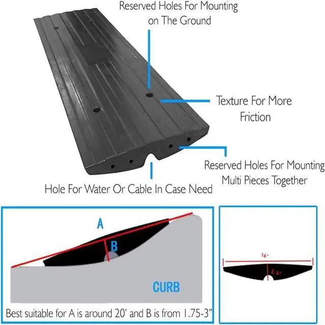 Alt view image 2 of 7 - Pyle PCRBDR23 Car/Truck Curb Ramps - Driveway Rubber Threshold Bridges, 3-Piece Set, 12' Length