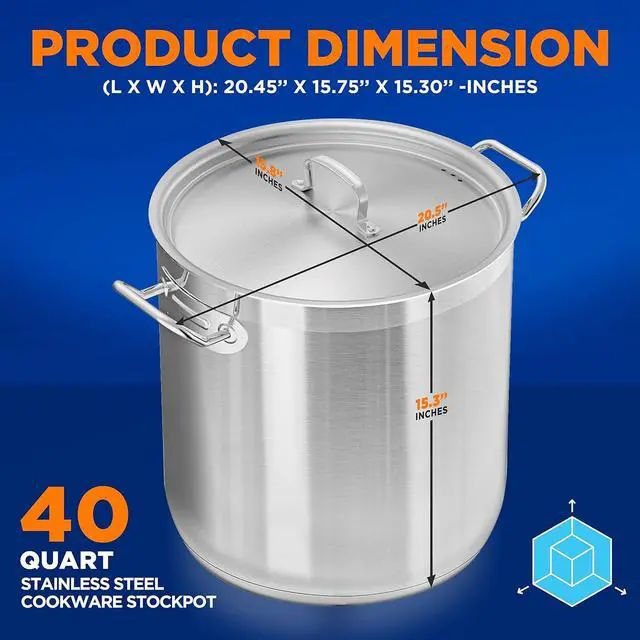 Alt view image 3 of 7 - NutriChef NCSPT40Q Stainless Steel Cookware Stockpot, 40 Quart, Heavy Duty Induction Pot with Lid