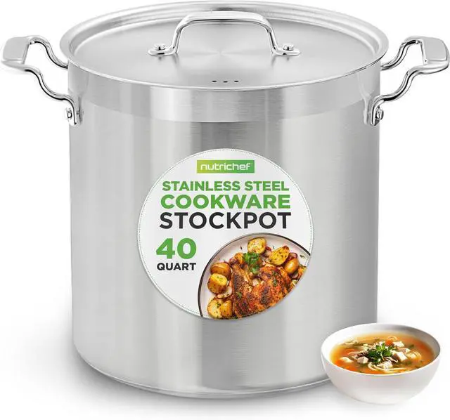 Main image of NutriChef NCSPT40Q Stainless Steel Cookware Stockpot, 40 Quart, Heavy Duty Induction Pot with Lid