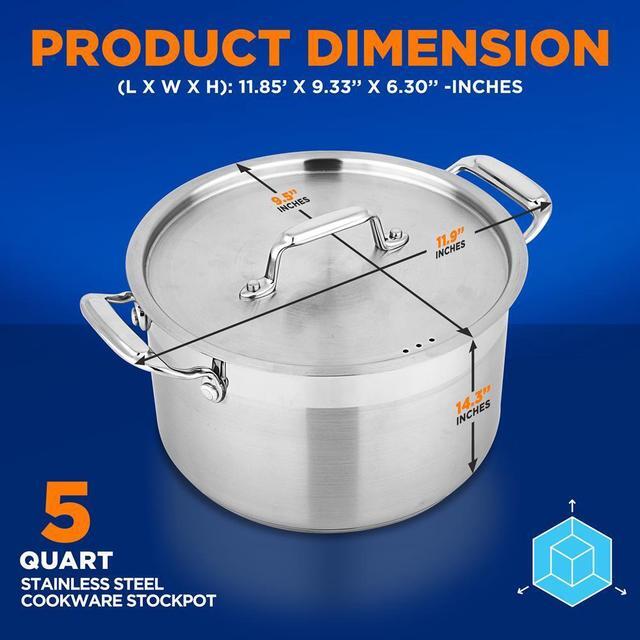 Alt view image 6 of 7 - NutriChef NCSPT5Q Stainless Steel Cookware Stockpot, 5 Quart, Heavy Duty Induction Pot with Lid