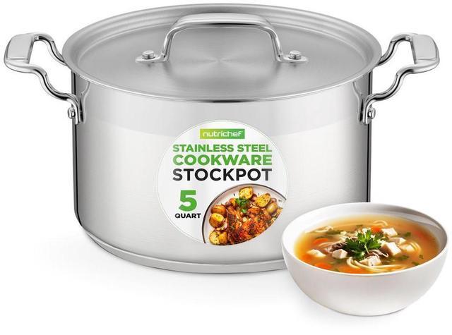 Main image of NutriChef NCSPT5Q Stainless Steel Cookware Stockpot, 5 Quart, Heavy Duty Induction Pot with Lid