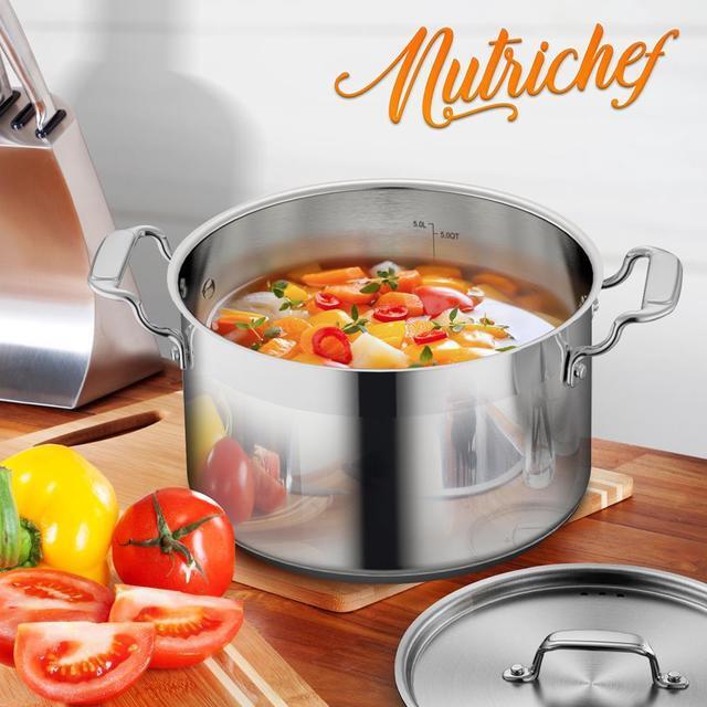 Alt view image 2 of 7 - NutriChef NCSPT5Q Stainless Steel Cookware Stockpot, 5 Quart, Heavy Duty Induction Pot with Lid