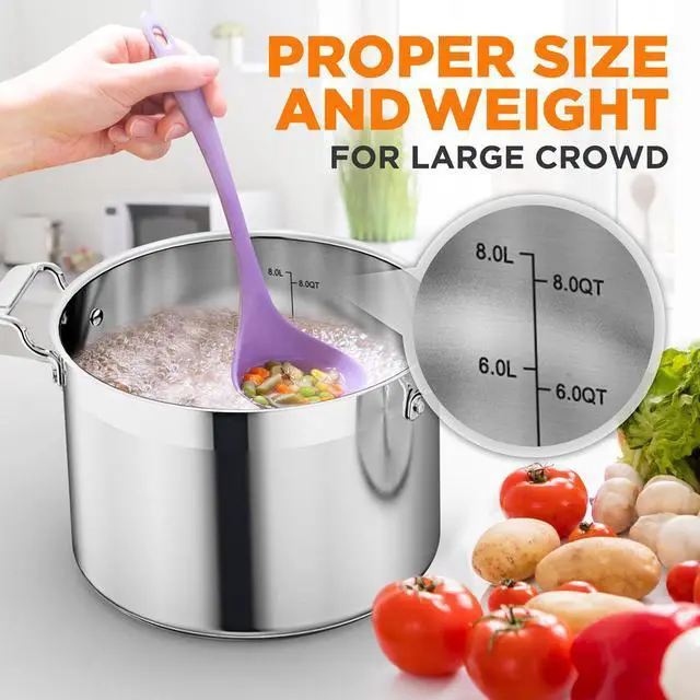 Alt view image 2 of 7 - NutriChef NCSPT8Q Stainless Steel Cookware Stockpot, 8 Quart, Heavy Duty Induction Pot with Lid