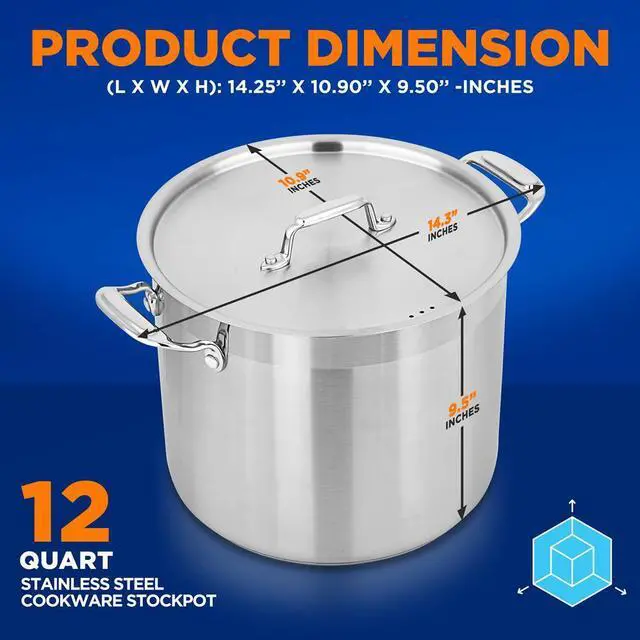 Alt view image 4 of 7 - NutriChef NCSPT12Q Stainless Steel Cookware Stockpot, 12 Quart, Heavy Duty Induction Pot with Lid