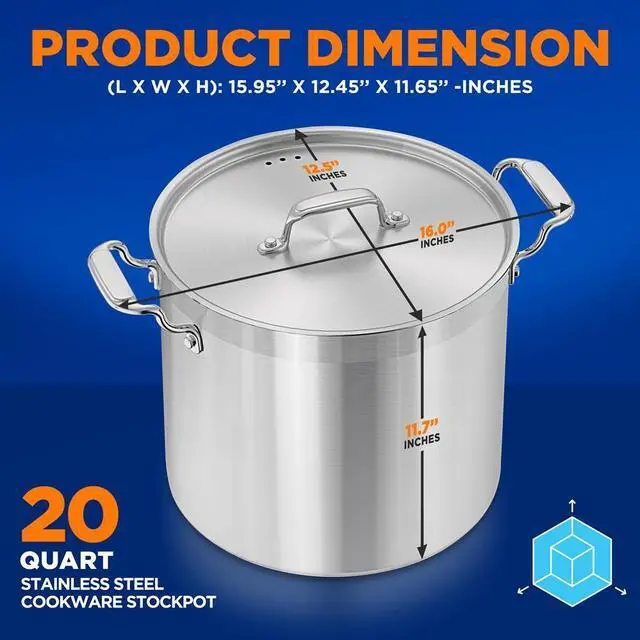 Alt view image 3 of 7 - NutriChef NCSPT20Q Stainless Steel Cookware Stockpot, 20 Quart, Heavy Duty Induction Pot with Lid