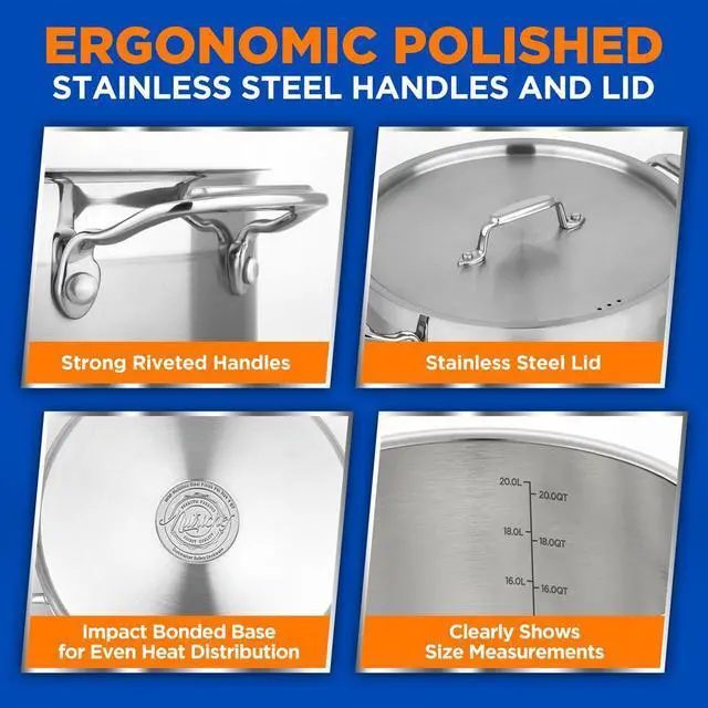 Alt view image 2 of 7 - NutriChef NCSPT20Q Stainless Steel Cookware Stockpot, 20 Quart, Heavy Duty Induction Pot with Lid