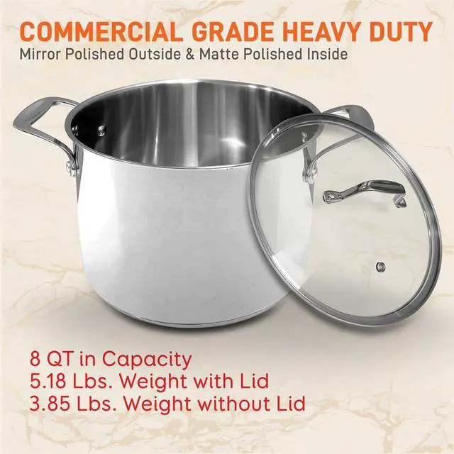 Alt view image 7 of 7 - NutriChef NCSP8 Stainless Steel Cookware Stockpot, 8 Quart, Heavy Duty Induction Pot with Lid
