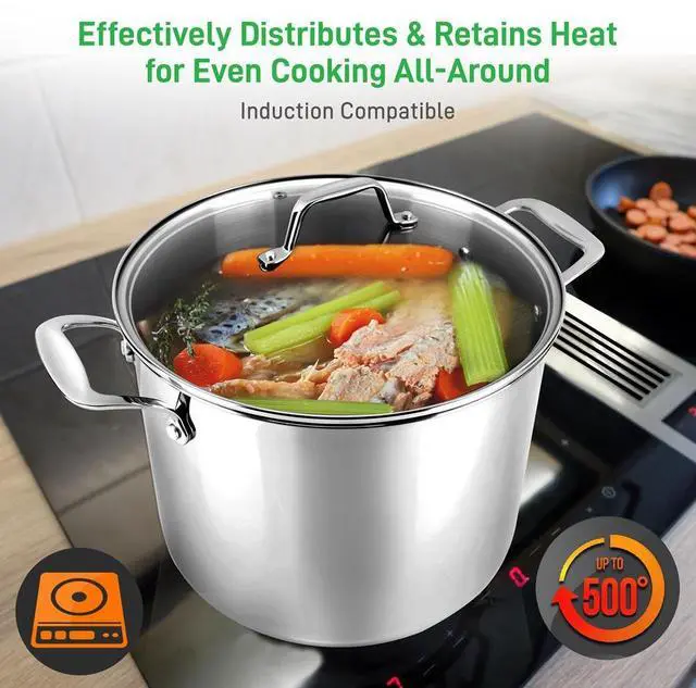 Alt view image 6 of 7 - NutriChef NCSP8 Stainless Steel Cookware Stockpot, 8 Quart, Heavy Duty Induction Pot with Lid