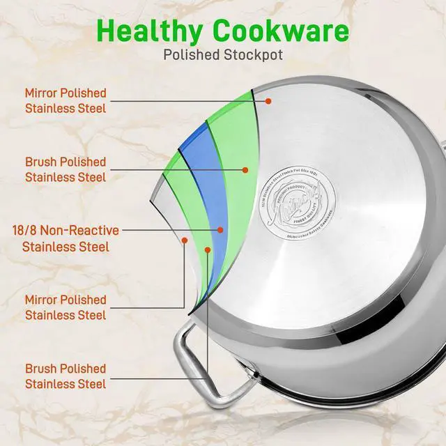 Alt view image 3 of 7 - NutriChef NCSP8 Stainless Steel Cookware Stockpot, 8 Quart, Heavy Duty Induction Pot with Lid