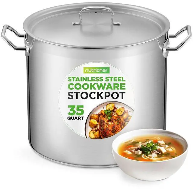 Main image of NutriChef NCSPT35Q Stainless Steel Cookware Stockpot, 35 Quart, Heavy Duty Induction Pot with Lid