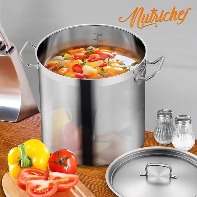 Alt view image 2 of 7 - NutriChef NCSPT35Q Stainless Steel Cookware Stockpot, 35 Quart, Heavy Duty Induction Pot with Lid