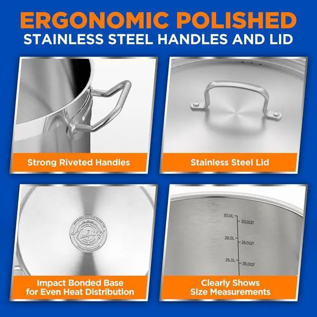 Alt view image 5 of 7 - NutriChef NCSPT30Q Stainless Steel Cookware Stockpot, 30 Quart, Heavy Duty Induction Pot with Lid