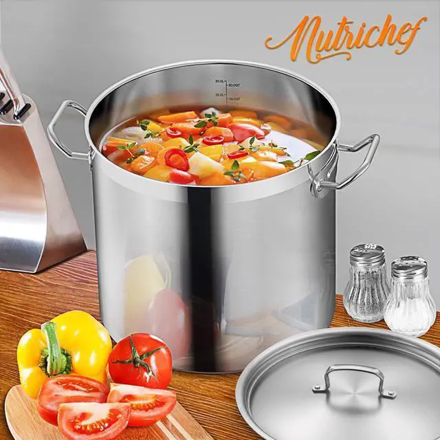 Alt view image 3 of 7 - NutriChef NCSPT30Q Stainless Steel Cookware Stockpot, 30 Quart, Heavy Duty Induction Pot with Lid