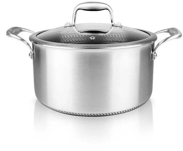 Main image of NutriChef NC3PCAS Stainless Steel Stew Pot with Glass Lid, 5 Quart, Triply Stainless Steel Cookware with DAKIN Etching Non-Stick Coating