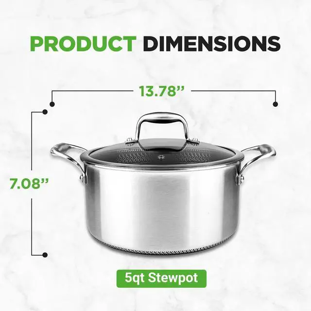 Alt view image 2 of 7 - NutriChef NC3PCAS Stainless Steel Stew Pot with Glass Lid, 5 Quart, Triply Stainless Steel Cookware with DAKIN Etching Non-Stick Coating