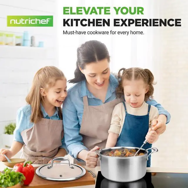 Alt view image 4 of 7 - NutriChef NC3PCAS Stainless Steel Stew Pot with Glass Lid, 5 Quart, Triply Stainless Steel Cookware with DAKIN Etching Non-Stick Coating