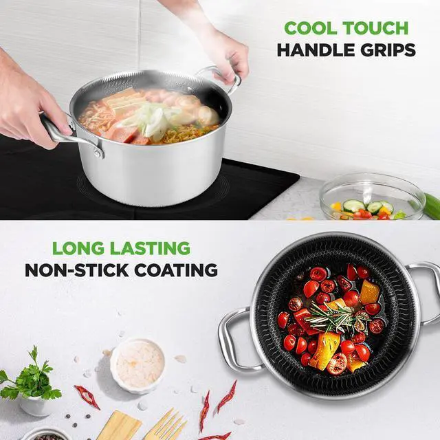 Alt view image 5 of 7 - NutriChef NC3PCAS Stainless Steel Stew Pot with Glass Lid, 5 Quart, Triply Stainless Steel Cookware with DAKIN Etching Non-Stick Coating