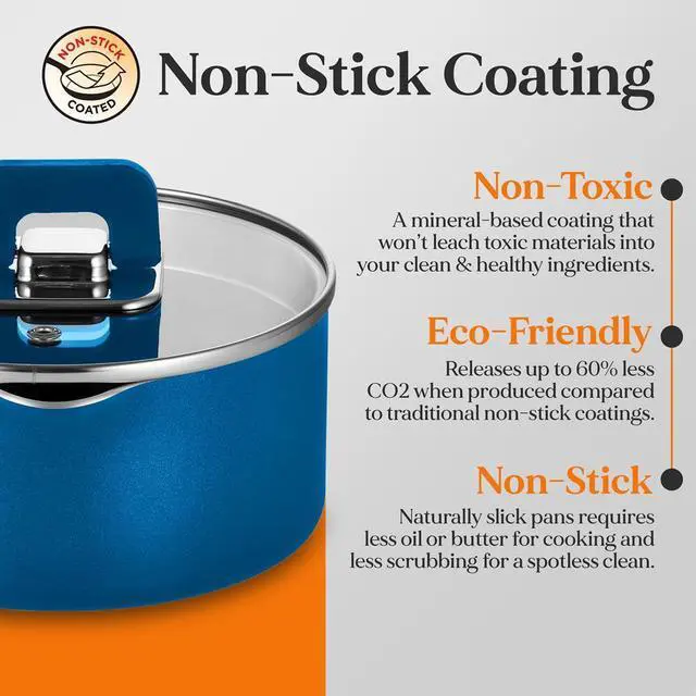 Alt view image 3 of 3 - NutriChef NCWSTKBULCAS5 Non-Stick Casserole with Lid, 5 Quart, Stylish Kitchen Cookware with Foldable Knob (Blue)