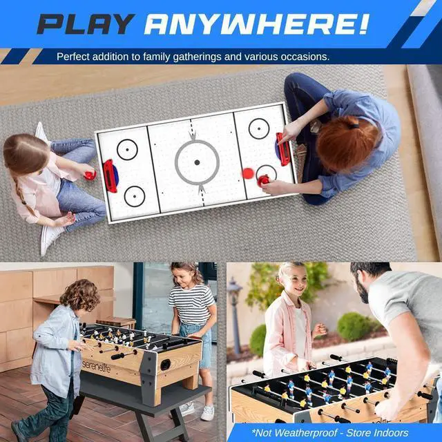 Alt view image 5 of 7 - SereneLife SKARFSDT99 38 Table Top Air Hockey & 40 Foosball Set, 2-in-1 Swivel Game Table with Soccer Ball, Pushers, and Pucks