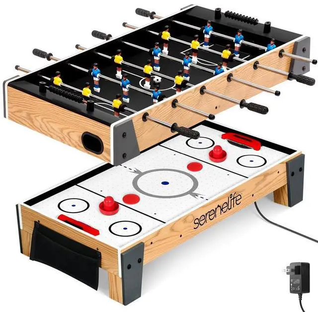 Main image of SereneLife SKARFSDT99 38 Table Top Air Hockey & 40 Foosball Set, 2-in-1 Swivel Game Table with Soccer Ball, Pushers, and Pucks