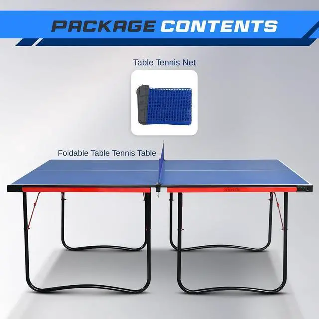 Alt view image 5 of 7 - SereneLife SLPPNGPO11 Foldable Table Tennis Table, 2-Piece Design with Single Player Playback Mode (Blue)