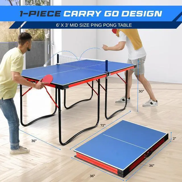 Alt view image 4 of 7 - SereneLife SLPPNGPO11 Foldable Table Tennis Table, 2-Piece Design with Single Player Playback Mode (Blue)
