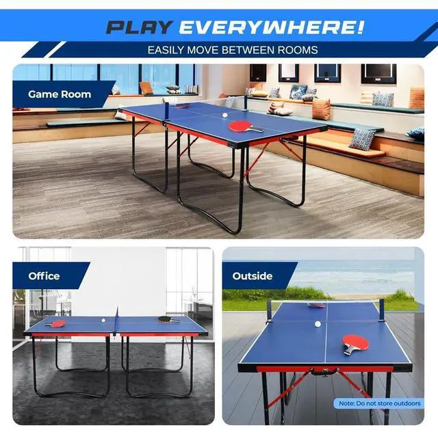 Alt view image 6 of 7 - SereneLife SLPPNGPO11 Foldable Table Tennis Table, 2-Piece Design with Single Player Playback Mode (Blue)