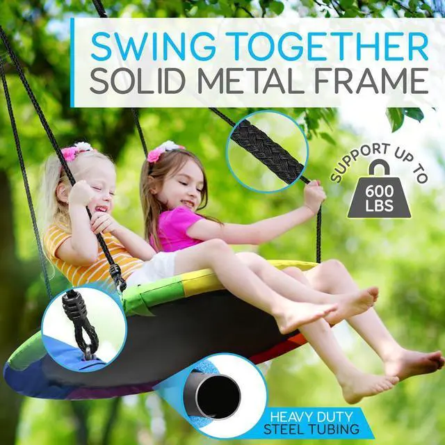 Alt view image 2 of 7 - SereneLife SLSWNG100RB Flying Fun Toy Swing  Indoor/Outdoor Hanging Rope Swinging Seat Spinner (Rainbow)