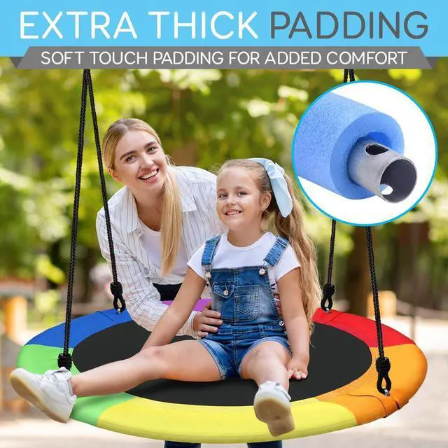 Alt view image 7 of 7 - SereneLife SLSWNG100RB Flying Fun Toy Swing  Indoor/Outdoor Hanging Rope Swinging Seat Spinner (Rainbow)