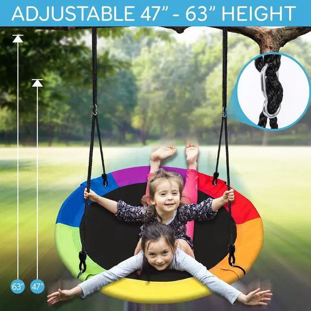 Alt view image 3 of 7 - SereneLife SLSWNG100RB Flying Fun Toy Swing  Indoor/Outdoor Hanging Rope Swinging Seat Spinner (Rainbow)