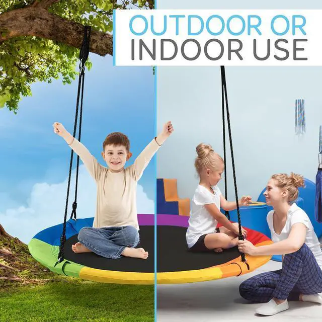 Alt view image 5 of 7 - SereneLife SLSWNG100RB Flying Fun Toy Swing  Indoor/Outdoor Hanging Rope Swinging Seat Spinner (Rainbow)