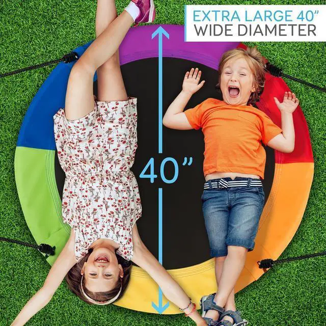 Alt view image 4 of 7 - SereneLife SLSWNG100RB Flying Fun Toy Swing  Indoor/Outdoor Hanging Rope Swinging Seat Spinner (Rainbow)