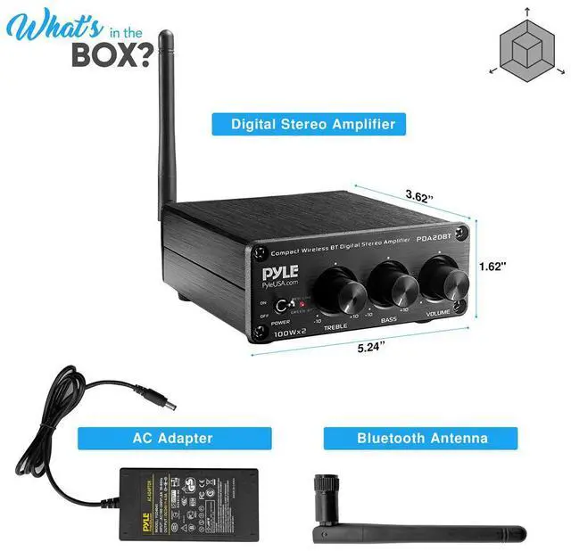 Alt view image 9 of 9 - bluetooth hifi mini audio amplifier - class d digital desktop pc stereo amplifier receiver (2 x 100 watt max) aluminum diecast- pyle pda20bt, micro amp