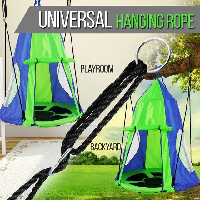 Alt view image 3 of 7 - SereneLife Kids Adjustable Tent Rope Swing Kit - SLSWNG350 - 40" Saucer Seat - Blue