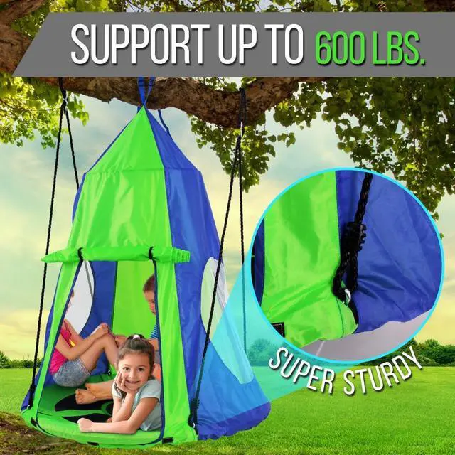 Alt view image 5 of 7 - SereneLife Kids Adjustable Tent Rope Swing Kit - SLSWNG350 - 40" Saucer Seat - Blue
