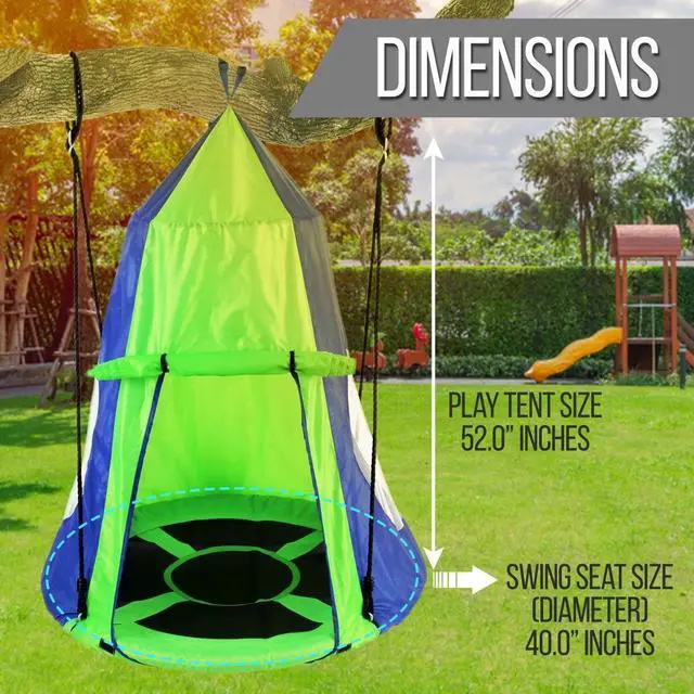 Alt view image 6 of 7 - SereneLife Kids Adjustable Tent Rope Swing Kit - SLSWNG350 - 40" Saucer Seat - Blue