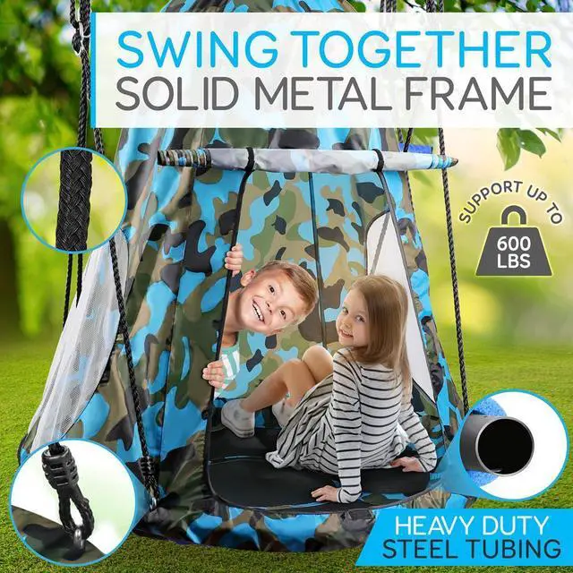 Alt view image 6 of 7 - SereneLife Kids Camouflage Hanging Tent Rope Swing Kit - SLSWNG350CM - 40" Seat