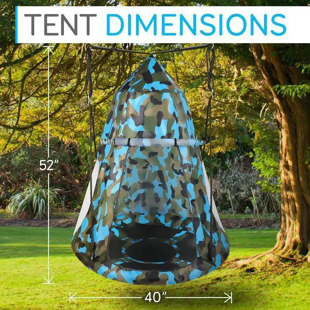 Alt view image 4 of 7 - SereneLife Kids Camouflage Hanging Tent Rope Swing Kit - SLSWNG350CM - 40" Seat