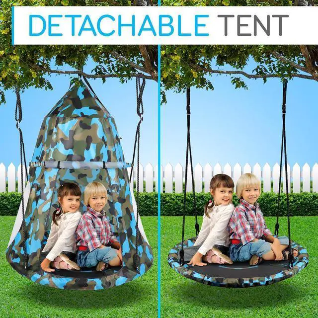 Alt view image 5 of 7 - SereneLife Kids Camouflage Hanging Tent Rope Swing Kit - SLSWNG350CM - 40" Seat