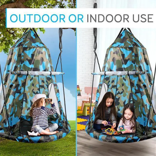 Alt view image 2 of 7 - SereneLife Kids Camouflage Hanging Tent Rope Swing Kit - SLSWNG350CM - 40" Seat