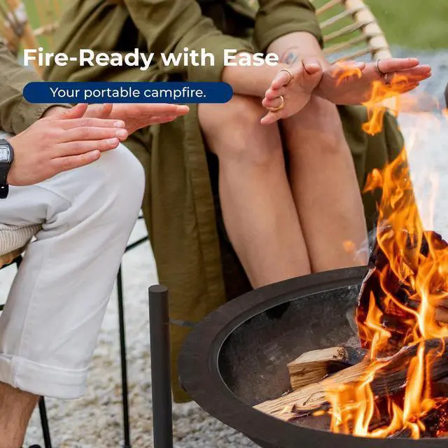 Alt view image 6 of 7 - SereneLife 26" Steel Outdoor Wood Fire Pit with Grill & Spark Screen - SLNFWD74