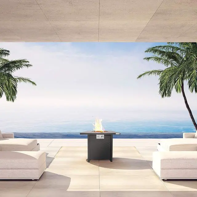 Alt view image 2 of 7 - SereneLife 28" Propane Gas Fire Pit Table with Cover & Lava Rocks - SLFPS3 - 40,000 BTU